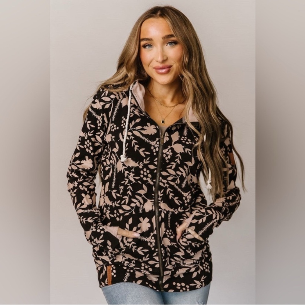AMPERSAND AVE Black and Pink Floral Hoodie